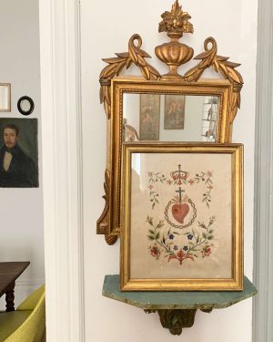 ancienne broderie religieuse coeur ex voto xixeme