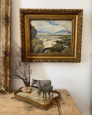 ancienne marine huile rochers bord de mer vers 1900