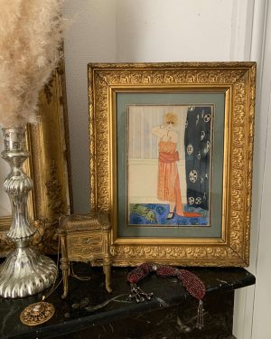 ancienne aquarelle de femme mode art déco