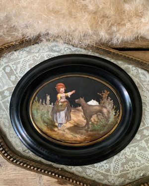 ancienne peinture sur porcelaine xixeme petit chaperon rouge