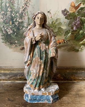 ancienne statuette vierge Marie xviiieme en bois polychrome