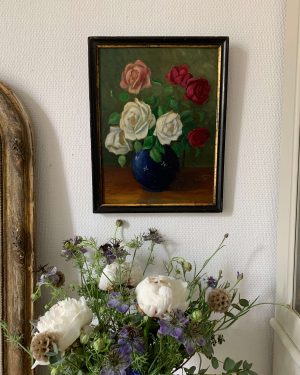 ancienne peinture de fleurs roses début xxeme