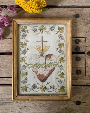 ancien ex voto broderie coeur xixeme