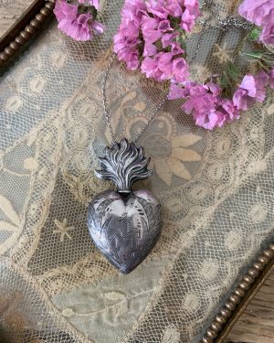 coeur de marie argent collier ancien xixeme