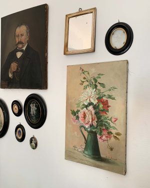huile sur toile fleurs roses vers 1900