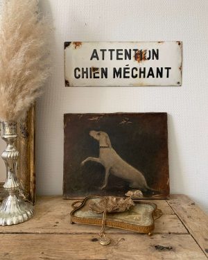 ancienne plaque émaillée chien méchant