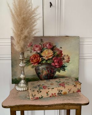 ancienne boîte tissu fleurs couture art deco debut xxeme