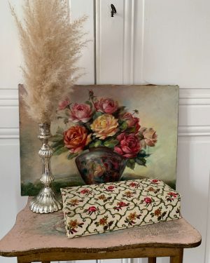 ancienne boîte tissu fleurs couture art deco debut xxeme