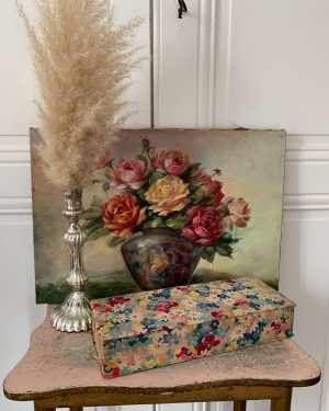ancienne boîte tissu fleurs couture art deco debut xxeme