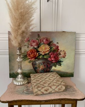 ancienne boîte tissu fleurs couture art deco debut xxeme