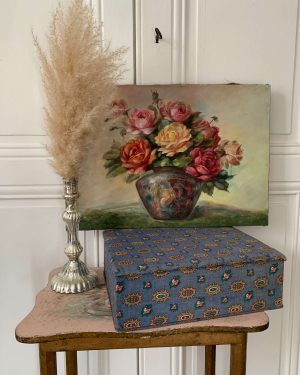 ancienne boîte tissu fleurs couture art deco debut xxeme