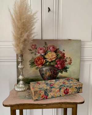 ancienne boîte tissu fleurs couture art deco debut xxeme