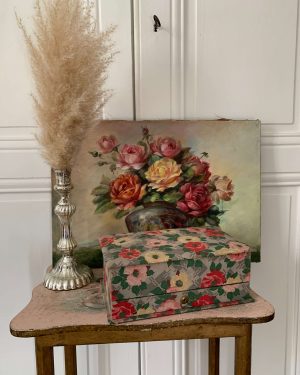 ancienne boîte tissu fleurs couture art deco debut xxeme