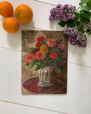 Peinture de zinnias ancienne