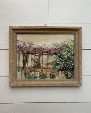Aquarelle ancienne d’un portail fleuri