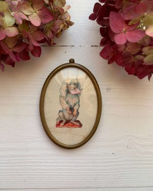 Petit cadre chromo de chien XIXe