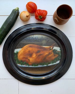 Tableau ancien « Le poulet rôti »
