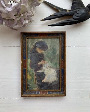 Peinture ancienne « La couturière »
