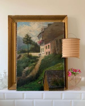 Peinture ancienne « La maison rose » vers 1900