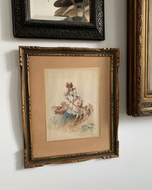 Aquarelle « La bergère » XIXe