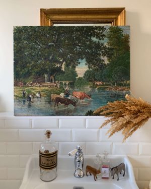 Peinture ancienne « L’abreuvoir » de 1888